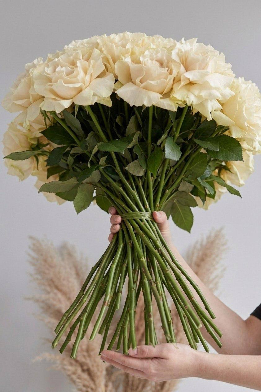 Моно-букет из белых французских роз
